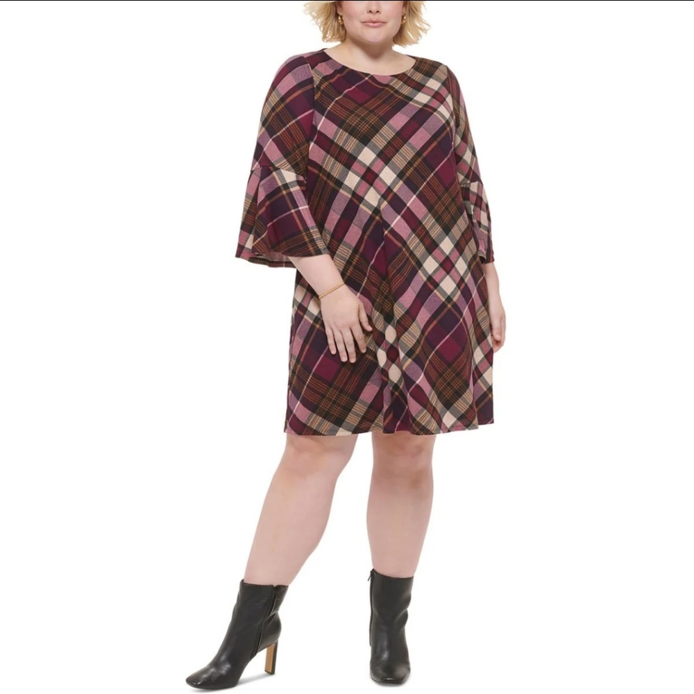 NWT Jessica Howard Shift Dress 2X Purple Plaid Stretch Preppy 2956-s